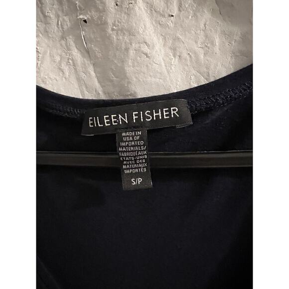 Eileen Fisher Navy Blue V Neck Viscose Jersey Knit Shift T Shirt Dress Sz S - Picture 3 of 6